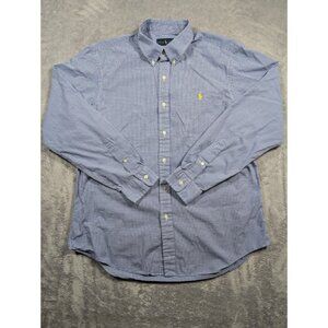Ralph Lauren Button Up Shirt Mens Large Blue Plaid Casual Classic Fit Logo